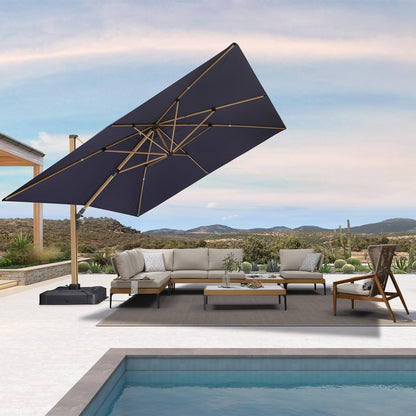 PURPLE LEAF 12FT Patio Umbrella Square Cantilever Umbrella Teak Finished Aluminum Frame Large Windproof Offset Outdoor Sun Umbrellas for Beach Pool Deck, Navy Blue