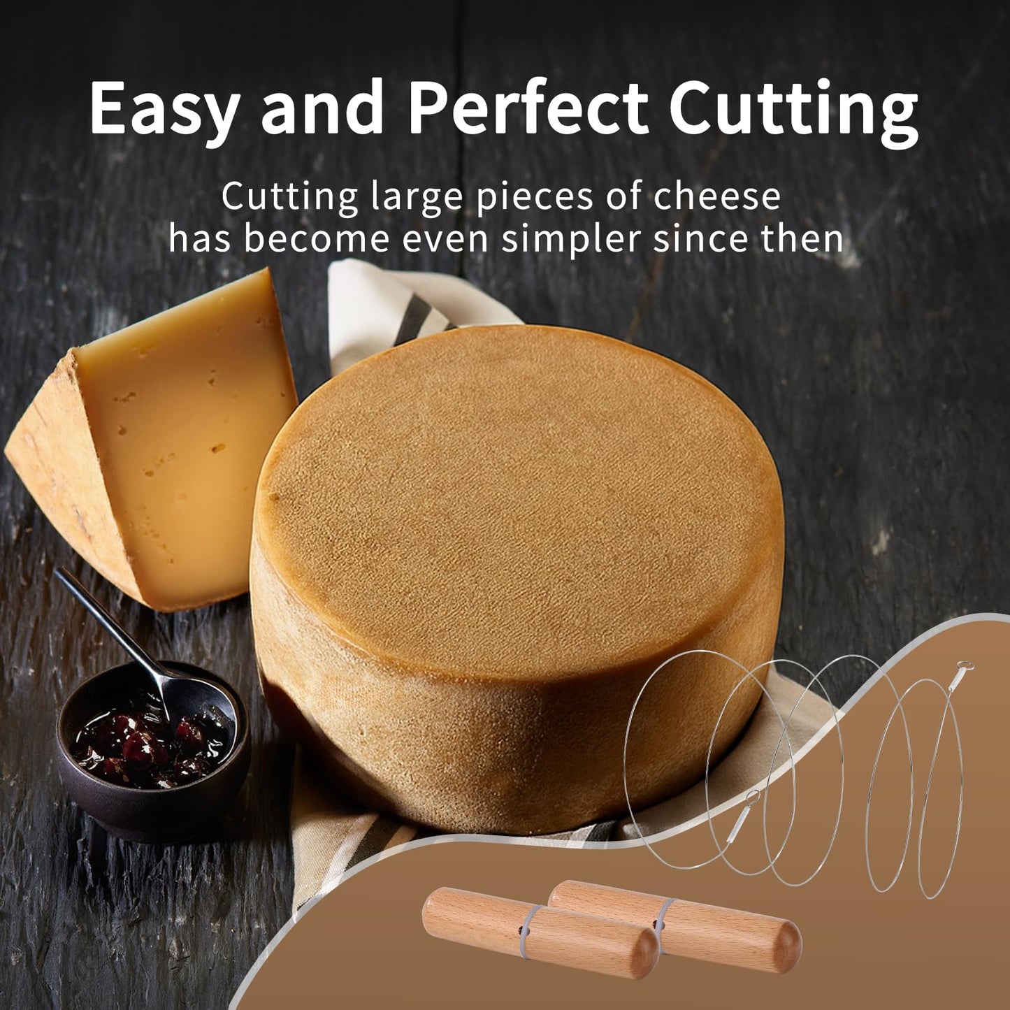 Xinglinsaiter Stainless Steel Cheese Slicer Wire 32"Long-For Soft and Hard Cheese (2 Beech wood handles + 3 Cutting Replacement Wires 32")