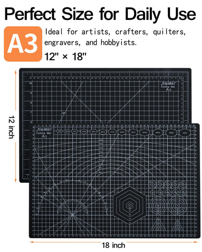 Density-upgraded 18"x12" Self Healing Cutting Mat, Idemeet Rotary Sewing Mat for Crafts, 5-Ply Blade Table Protector Cut Board for Fabric Leather Cutting Quilting Modeling Hobby Project, A3, Black