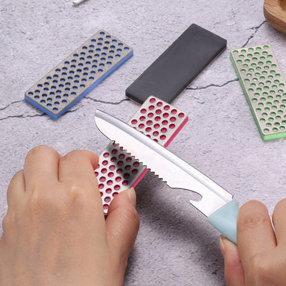 uxcell 4pcs Mini Knife Sharpening Stones Whetstone Set 240/360/500/1000 Grits Diamond Sharpener Portable Hand Sharpen Tools for Knives Scissors