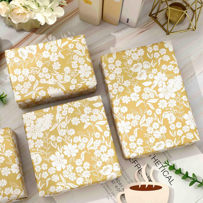 JarThenaAMCS Floral Wrapping Paper - Mini Roll - 17 In x 32.8 Ft Spring Yellow Flower Botanical Gift Wrap Paper for DIY Art Crafts Wedding Birthday Holiday Party Supplies