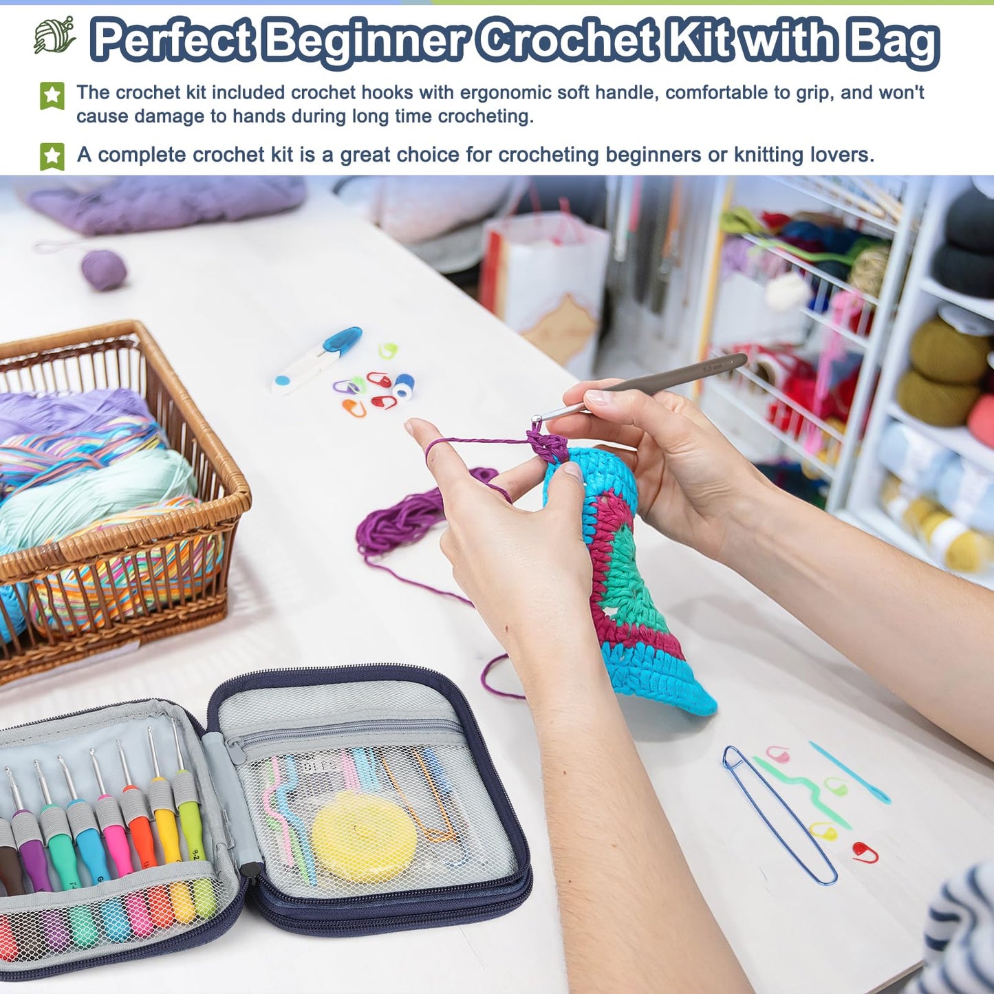 Katech 85-Piece Crochet Hooks Set, Crochet Hook Kit with Storage Case, Ergonomic Knitting Needles Weave Yarn Kits DIY Hand Knitting Craft Art Tool for Beginners and Experienced Crochet Lovers