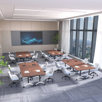 Folding Conference Table with Wheels, Flip Top Conference Room Table, Modular Mobile Training & Meeting Room Table Set, Space Saving Nesting Office Boardroom Desk for 6-12 Person, Set of 2/4/6/8