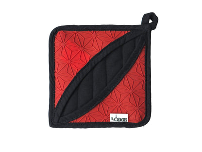 Lodge 6.5 Inch 2 in 1 Silicone and Fabric Trivet/Potholder - Dishwasher Safe Trivet Designed for Universal Use - Reusable Heat Protection up to 450° - Red and Black