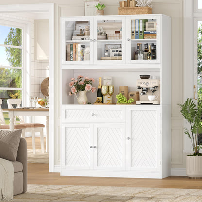 BOTLOG 72” Tall Kitchen Pantry Storage Cabinet, Modern White Kitchen Hutch with Large Storage Drawer, Countertop, Adjustable Shelves, Food Pantry Cabinets for Dining Room, Living Room