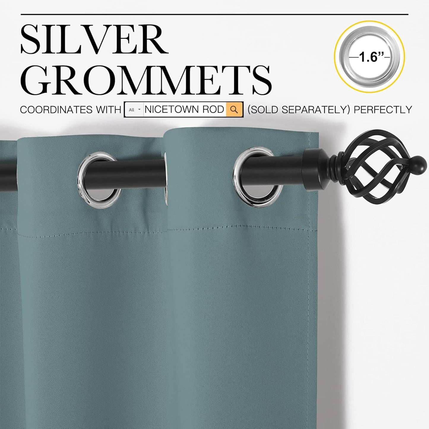 NICETOWN Blackout Curtains - Noise Reducing & Thermal Insulated Drape Panels | Greyish Blue, 2 Panels, W34 x L45-Inch