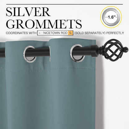 NICETOWN Blackout Curtains - Noise Reducing & Thermal Insulated Drape Panels | Greyish Blue, 2 Panels, W34 x L45-Inch
