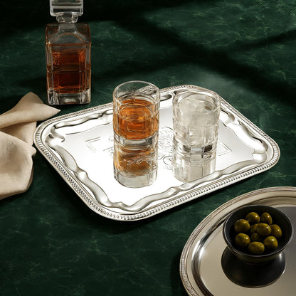 4-Pack 15.7" x 11.8" Silver Serving Trays for Party Set - Floral Engraved Serving Platters, Wedding Birthday Mirror Tray for Summer BBQ, Food, Appetizer, Charcuterie, Cookies, Desserts