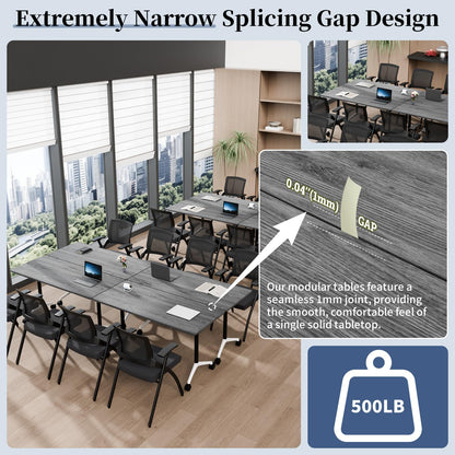 Modular Folding Conference Table with Wheels,6 Pack Mobile Conference Room Tables,Filp Top Rolling Meeting Training Tables for Office,Classroom,Library,Seminar,Boardroom,school(6pack,Grey,47in)