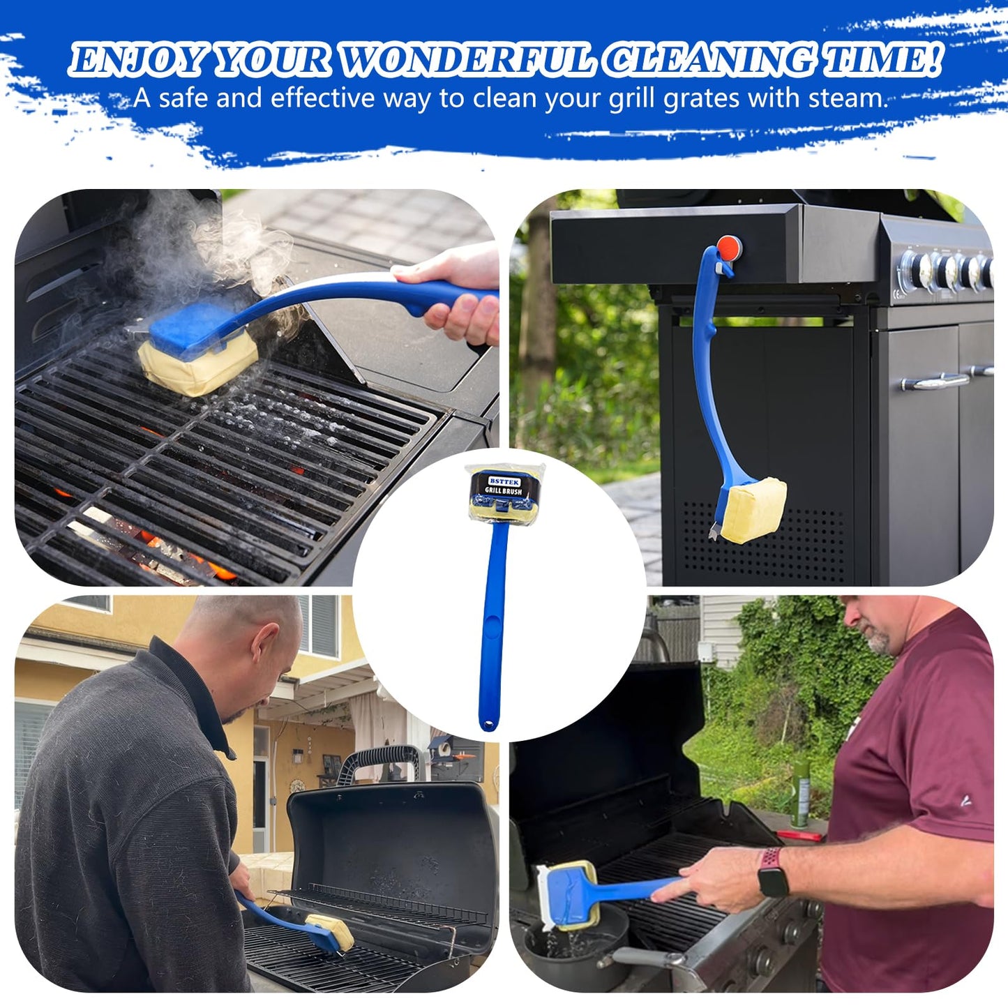 Grill Brush for Outdoor Grill, BBQ Grill Brush Bristle Free, Steam Grill Cleaner with Scraper, Grill Cleaning Brush with Replacement Head, BBQ Grilling Accessories Fit Most Grills, Gifts for Men Dad
