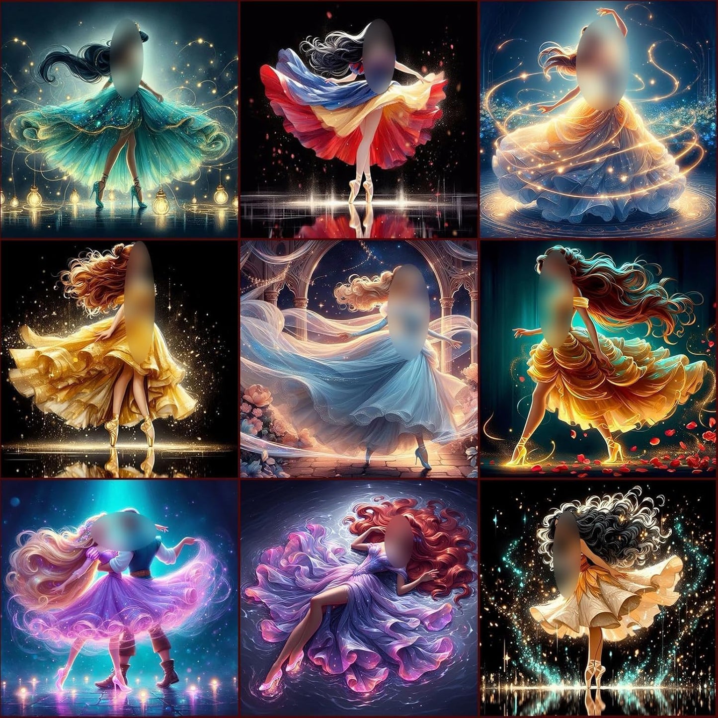 KEYRANKE 9 Pack Diamond Painting Kits for Adults 5D DIY Princess Diamond Art Kit Paint with Round Full Drill Diamonds for Beginners Gem Paintings Art for Home Wall Decor Gifts(12X12 Inch)