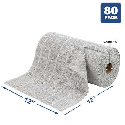 Ferdilan 80 Pack Microfiber Cleaning Cloth Roll,Lint Free Rags Paper Towels & Tear Away Reusable Towels,Washable Shop Rags,Wash Cloths Dish Rags(12" x 12") for Car Kitchen Window Garage-Light Gray