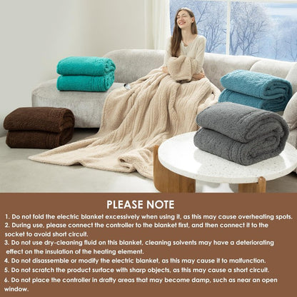 LUZARTA Heated Blanket Full Size 72"X84" Beige - Soft Double Sided Sherpa Electric Blanket Full Size with LED Display, 6 Heating Levels & 10 hrs Timer, Machine Washable & Fast Heating, Gift for Women