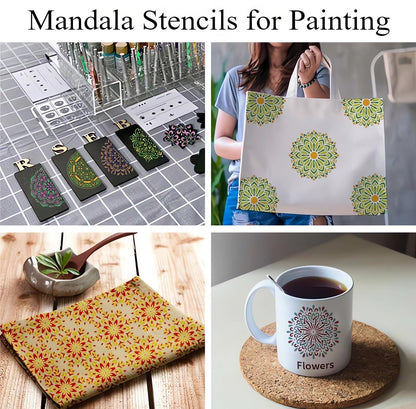 Mandala Stencils for Painting, 64PCS 4.7x4.7 Rangoli Stencils for Crafts & Home Decor