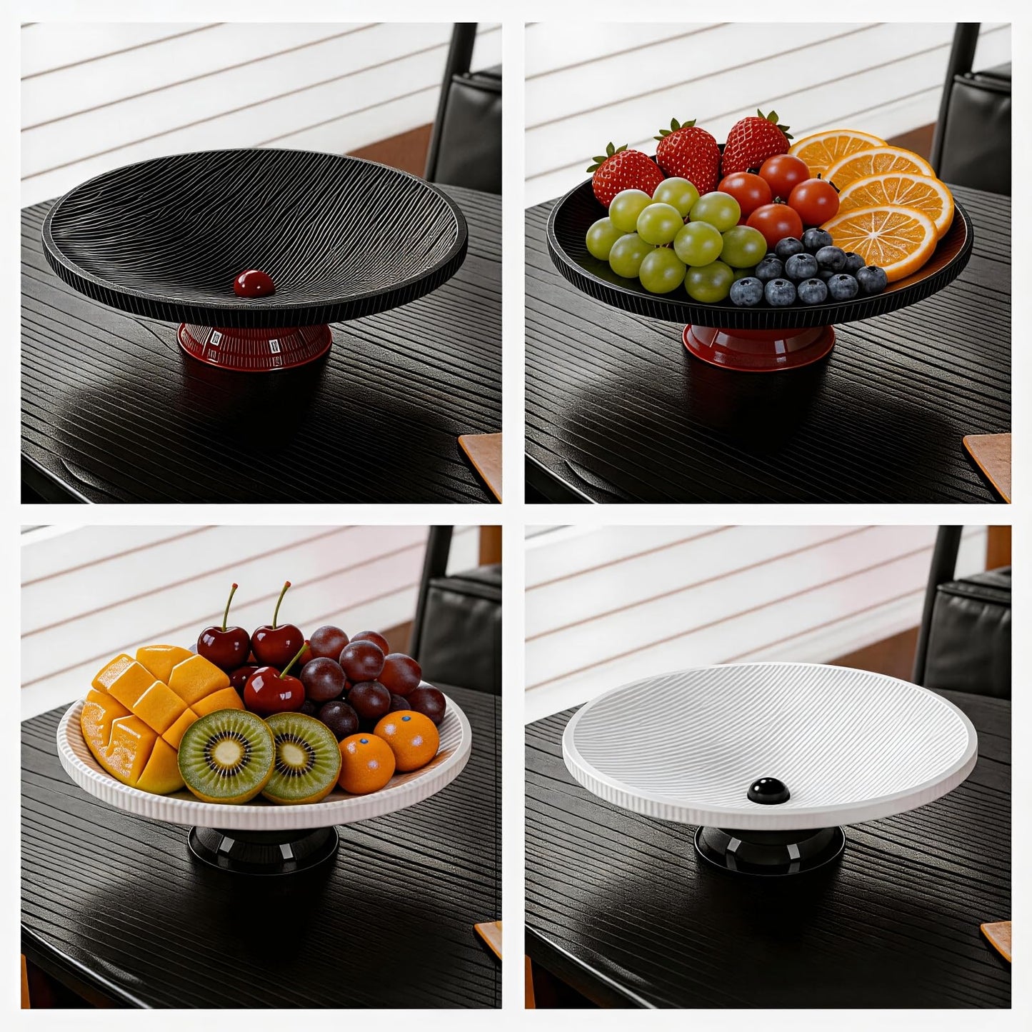 Junsalee 2 Pack Fruit Bowl with Draining Holes, 10" Large Fruit Basket with Multifunctional Removable Pedestal, Decorative Fruit Bowl for Table Countertop, Fruit and Vegetable Holder, White&Black