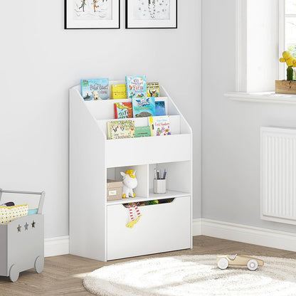 UTEX Kids Bookshelf with Movable Toy Box, Toddler Book Shelf and Toy Storage, Children Book Display Rack Toy Chest Combo for Kids Room & Nursery, White
