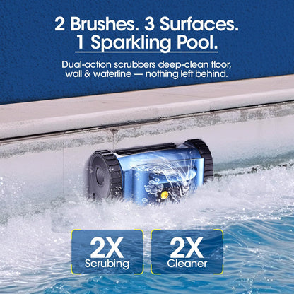 Cordless Robotic Pool Vacuum, Pool Cleaner with Track Drive & Sonar Navigation, 180W Brushless Motor, Wall & Waterline Climbing, 150-Min Runtime, for Inground & Above-Ground Pools up to 2150 Sq. Ft.