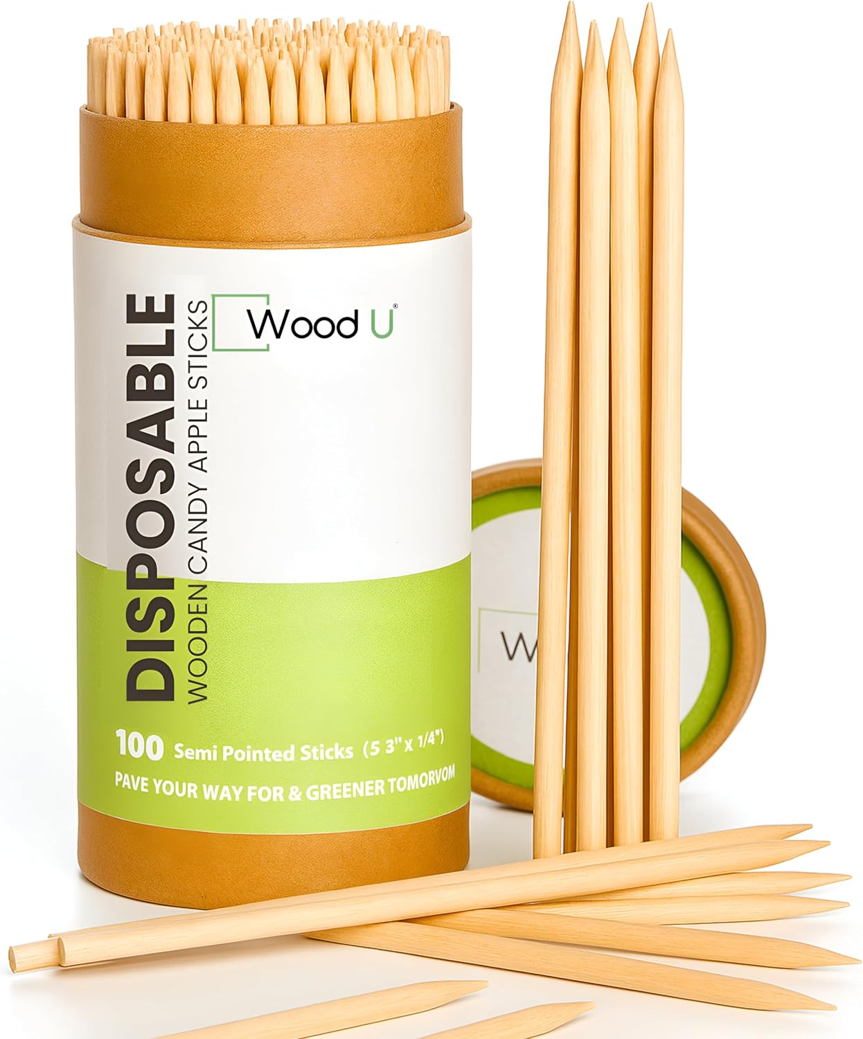 Wooden Candy Apple Sticks - 5.5"x3/16", Disposable 100 Pcs Cocktail Picks and Toothpicks for Appetizers