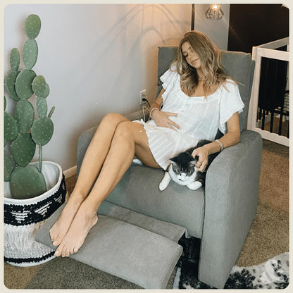 Nurture& The Glider Premium Power Recliner Nursery Glider Chair with Adjustable Head Support | Designed with a Thoughtful Combination of Function and Comfort | Built-in USB Charger (Gray)