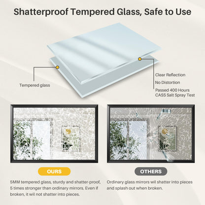 Briivue 60x40 Inch Black Bathroom Mirror for Wall, Thick Metal Framed Rectangle Mirrors for Over Sink, Bedroom, Living Room, Entryway, Anti-Rust, HD Tempered Glass