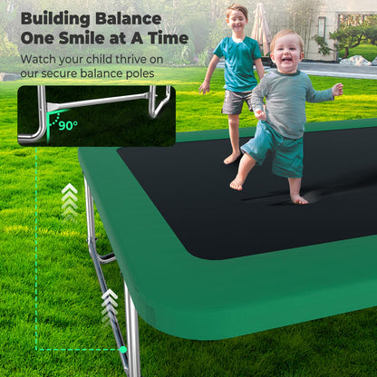 Lyromix 16FT Outdoor Rectangle Trampoline for Kids and Adults, Rectangular Trampoline with Curved Poles, Pumpkin Trampolin with Light, Sprinkler, Soccer and Storage Bag