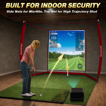 DHUAFDD Golf Hitting Net with Impact Screen 10 X 8 ft Golf Net with HD Simulator Screen & Target Cloth for Home Backyard Garage Golf Simulator Cage for Swing Training Indoor Outdoor Use