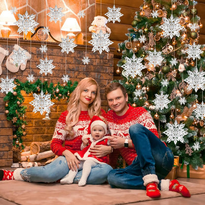 12PCS Snowflake Christmas Decorations, 3D Large Silver Paper Snowflakes Garland for Winter Wonderland Christmas Party