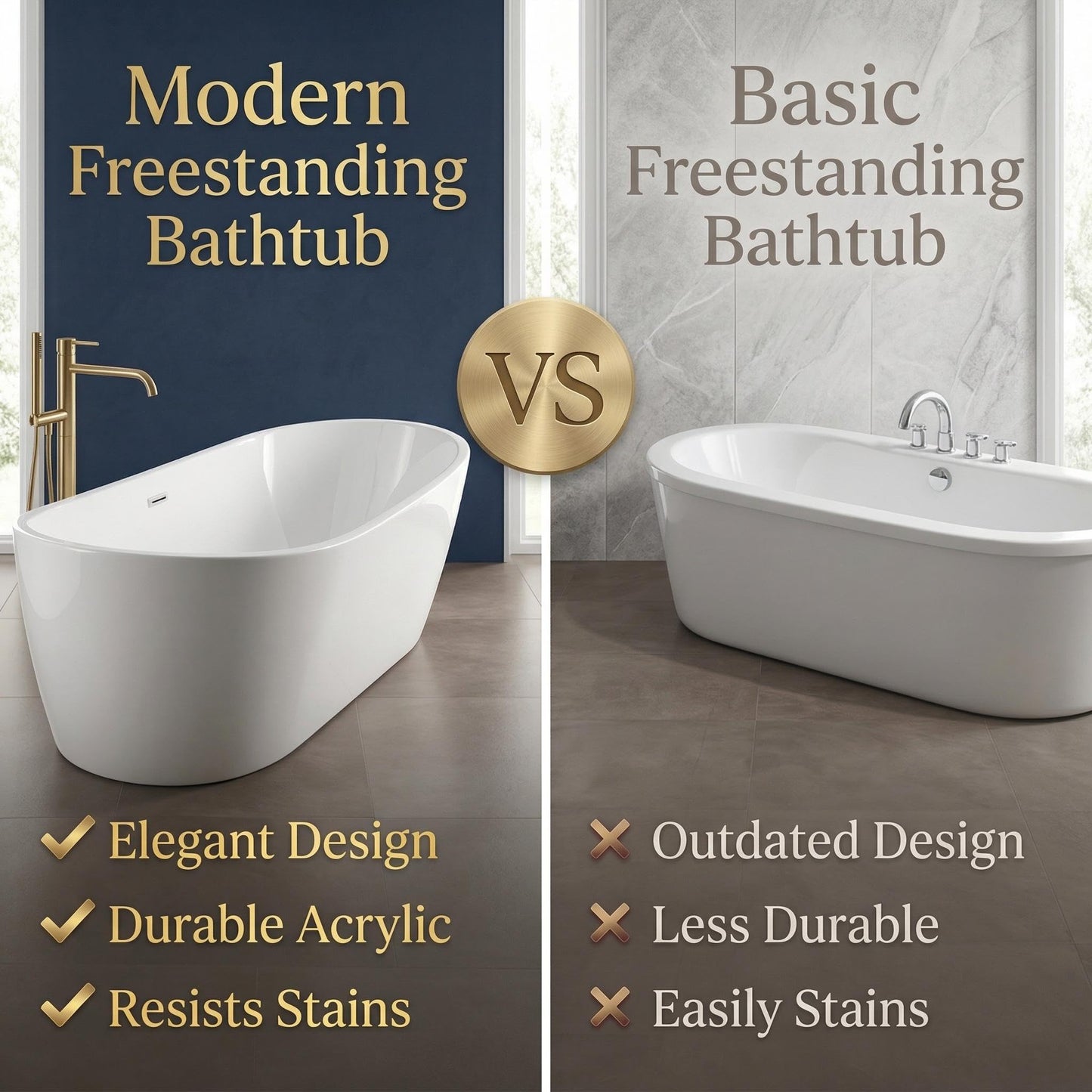 GarveeTech 67"Freestanding Bathtub, Acrylic Deep Soaking Tub, Non-Slip Acrylic Tub with Chrome Overflow and Drain, CUPC Certified, Ergonomic Modern Bath for Bathrooms, Easy-Install