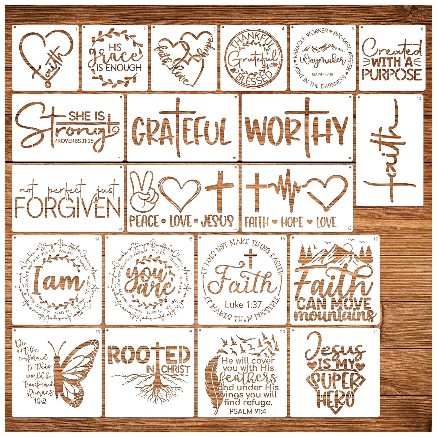 21pcs Christian Stencils for Crafts Reusable Motivational Bible Verse Template Drawing Religious Stencils for Painting on Wood Sign Fabric Canvas DIY Crafts Office Home Decoration(bible21)