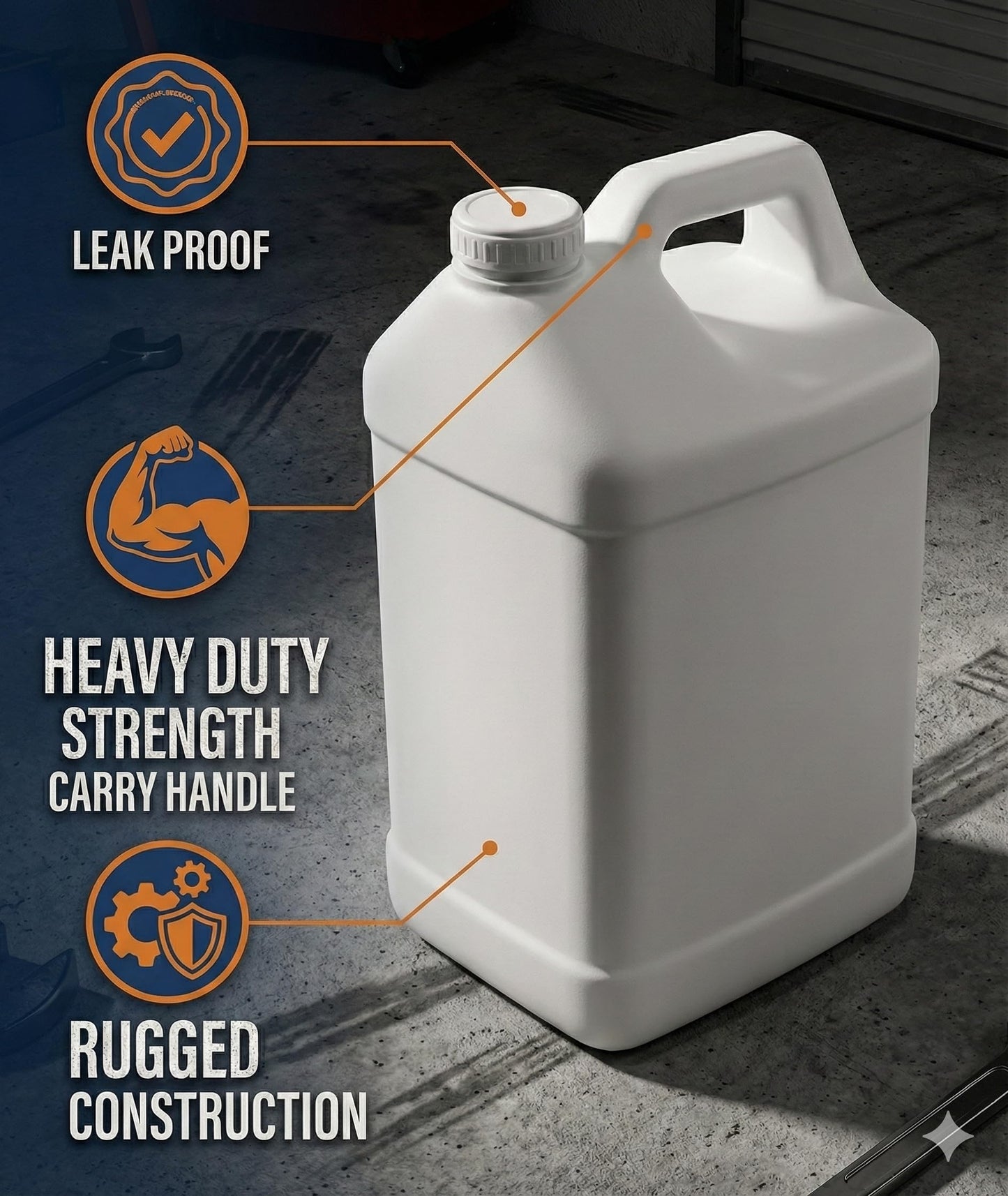 kitchentoolz 2.5 Gallon Water Jug – Heavy-Duty HDPE Carboy for Automotive Used Oil & Liquid Storage – 10 Quart Mixing Container with Secure Lid – Made in USA - White