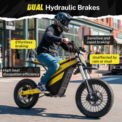 Heybike Villain Electric Dirt Bike, 4160W E Dirt Bike with 52V 26AH Battery, 14"/12" Fat Tire Electric Motorcycle for Teens, Max 45MPH Ebike with Reversing Function(with Crossbody Bag; Yellow&Black)