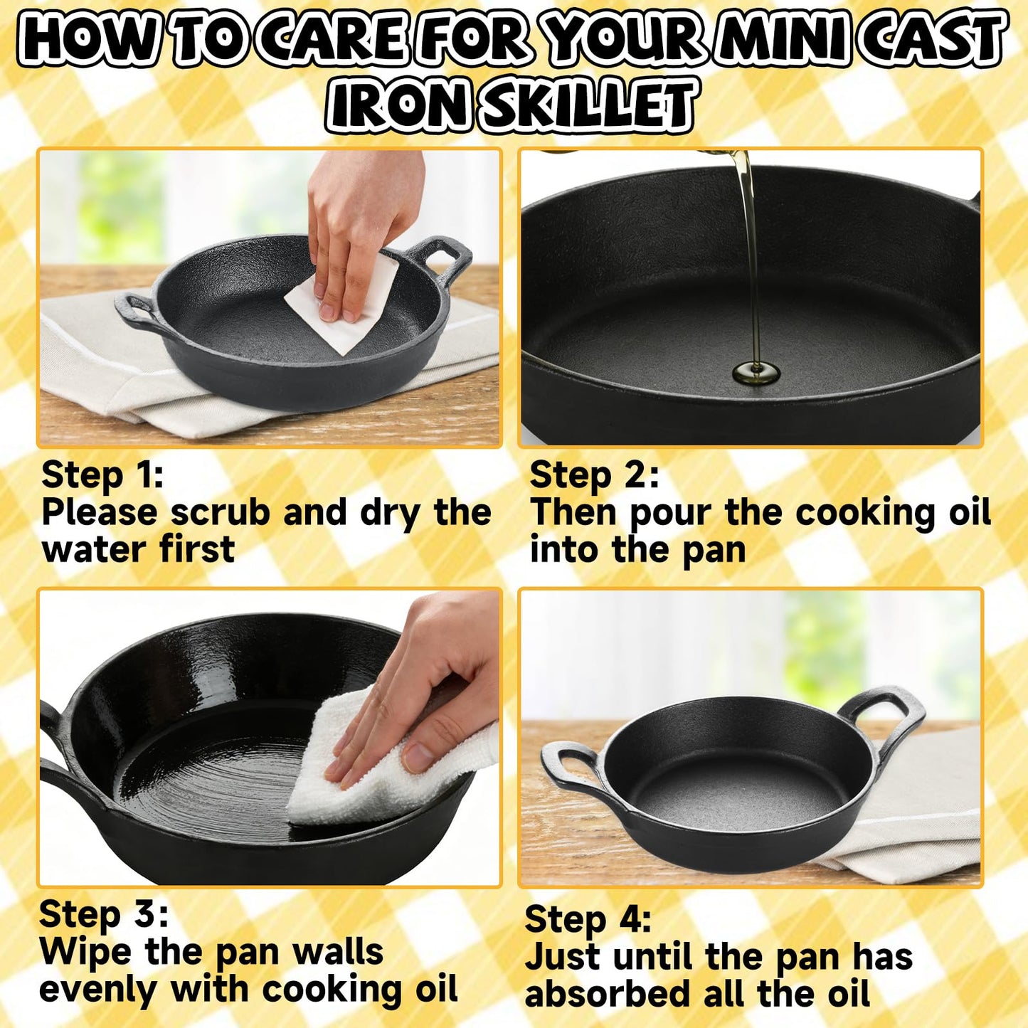 LDHHYH 4 Pack Mini Cast Iron Skillet, 6.3 x 6.3 x 1.5 Inch Small Cast Iron Frying Pan with Handle, Pre-Seasoned Cast Iron Skillet Set, Black Casserole Dish for Kitchen, Indoor, Outdoor, Picnic