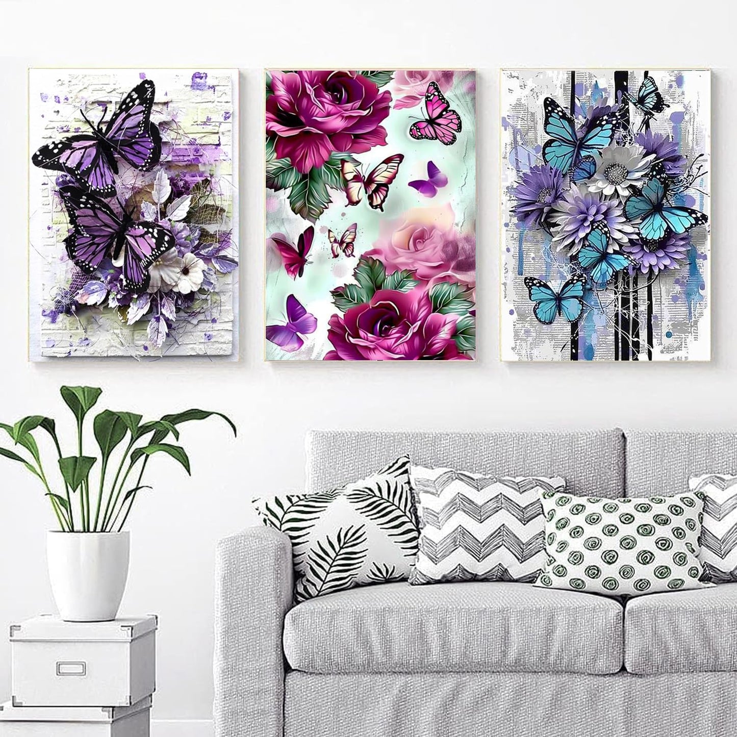 EWJRNSF 5D Diamond Painting Kits for Adults, Diamond Arts Kits Diamond Art Sets,Gem Painting by Number Kits for Adults Beginners Home Wall Decor 11.8x15.7 Inches 4 Pack Flowers Butterfly