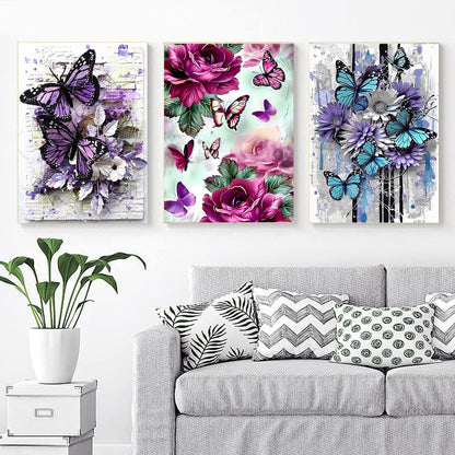 EWJRNSF 5D Diamond Painting Kits for Adults, Diamond Arts Kits Diamond Art Sets,Gem Painting by Number Kits for Adults Beginners Home Wall Decor 11.8x15.7 Inches 4 Pack Flowers Butterfly