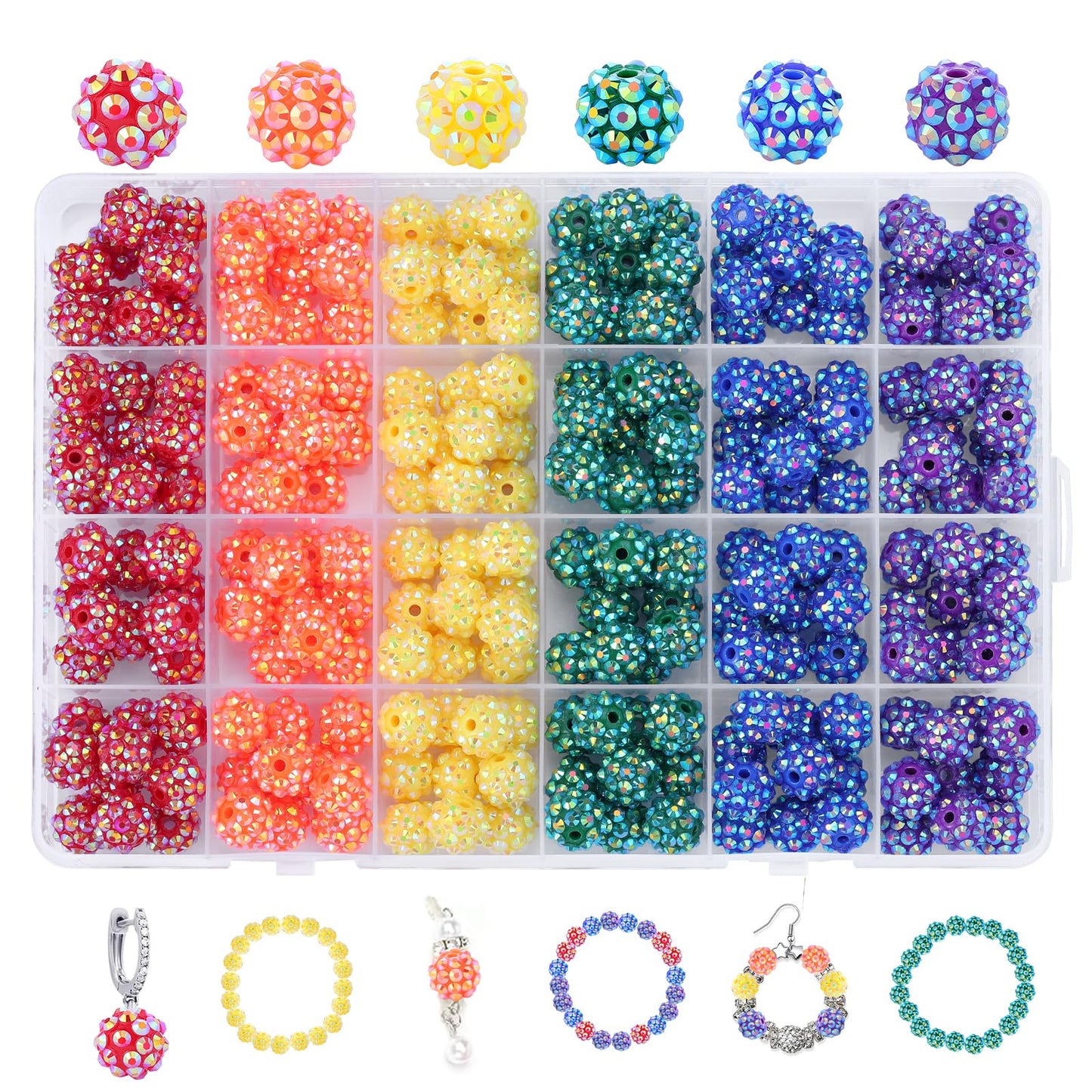 novani 240pcs 10mm Rainbow Rhinestone Beads for Jewelry Making, Resin & Clay Material, Round Shape, Loose Beads
