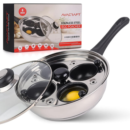 AVACRAFT Egg Poacher, Stainless Steel Egg Poaching Pan, Poached Eggs Cooker Food Grade PFOA free