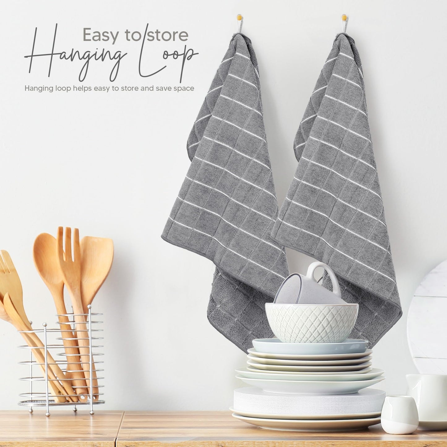 Utopia Towels - Microfiber Kitchen Towels, Super Absorbent 18 x 26 Inches, Durable, Soft, and Lint Free Dish Towels, Ideal for Cleaning Dishes, Pans, and Kitchen Appliance (8 Pack, Grey)