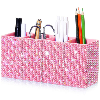 Resholder Bling Desk Organizer for Women, Rhinestone Pen Makeup Brush Holder, Girly Desk Accessories Organizer for Office Classroom Elevate Your Workspace with Serenity(Rhinestone,Pink)