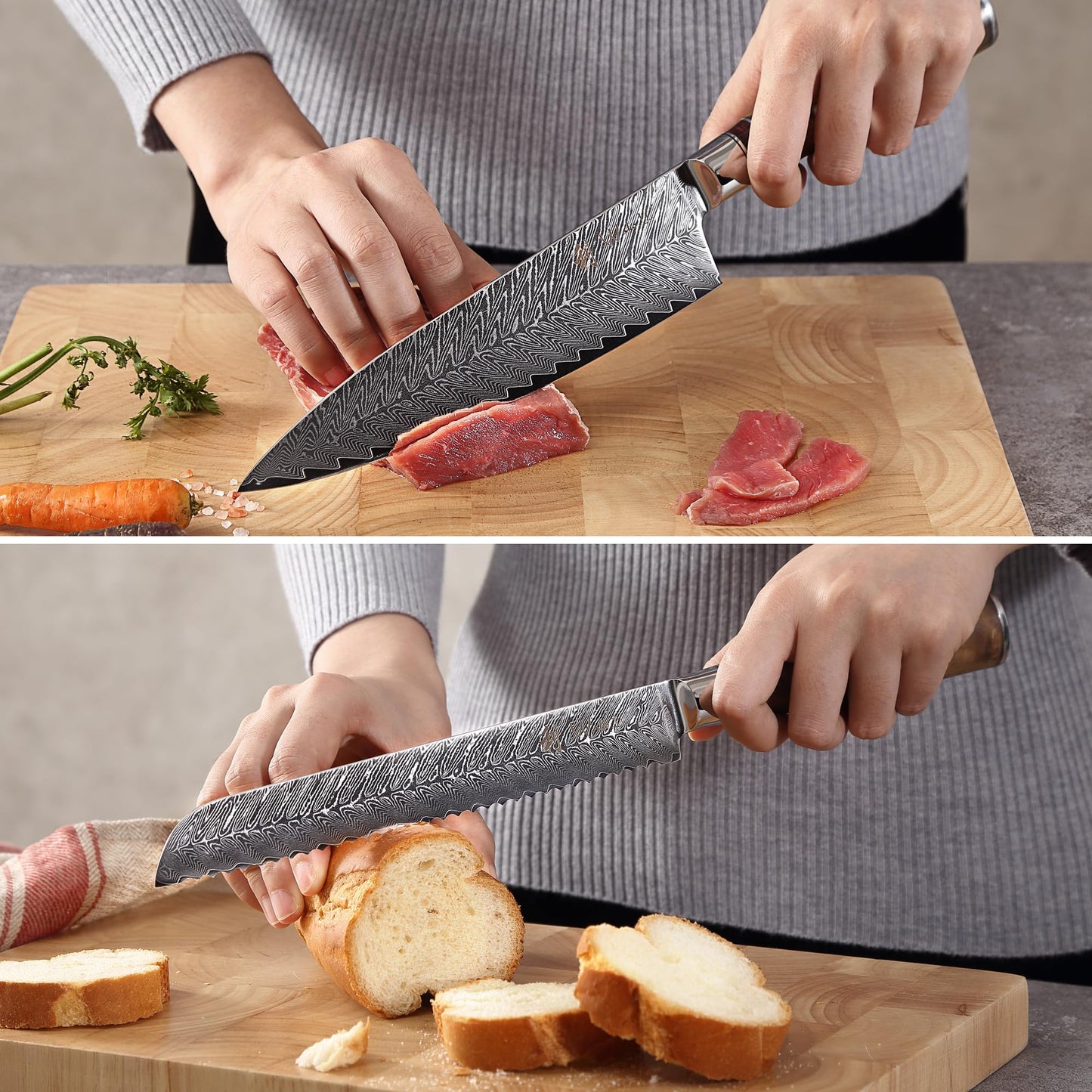 Wakoli Damascus Chef Knife Set with Magnetic Block – 5-Piece Professional Kitchen Knife Block Set, Genuine 67-Layer Damascus Steel Blades with VG10 Core & Ergonomic Sycamore Wood Handles
