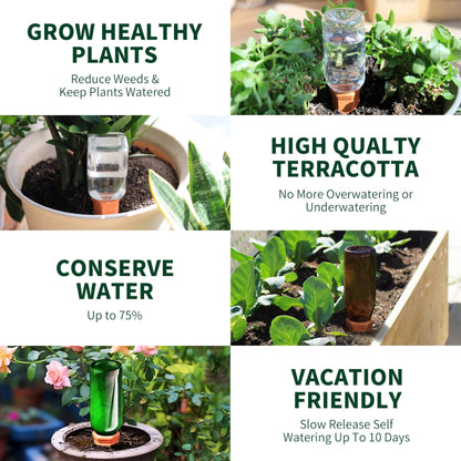 Soilagua Large Terracotta Plant Watering Spikes, Automatic Plant Waterer Outdoor | Indoor Use, Vacation Clay Watering Devices System, Slow Release Self Watering Planter Insert, 6 Pack