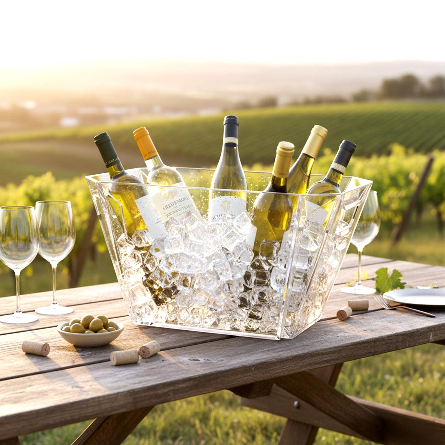 Amazing Abby - VinoVista - Acrylic Wine Chiller Bucket with Easy-Carry Handles, Plastic Party Tub, Clear Champagne Cooler, 2-Gallon Capacity for 6 to 8 Bottles, Shatter-Proof, Stackable, BPA-Free