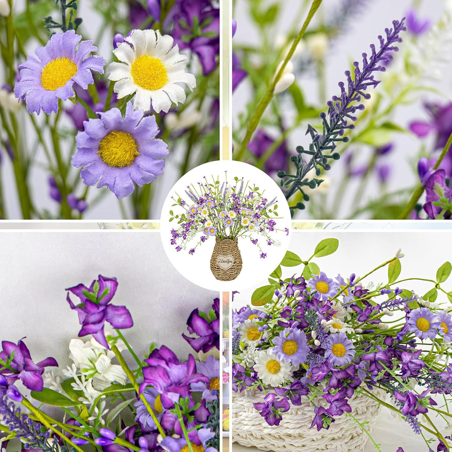 12 Pack 17 Inch Summer LLZLL Spring Decorations for Home Purple Spring Flowers Artificial Spring Floral Stems