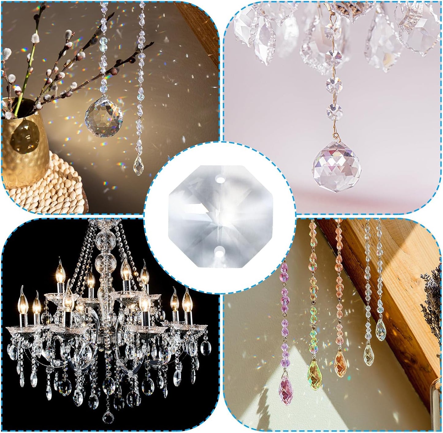 K9 2 60 Pack 20mm PATIKIL Crystal Octagon Beads Holes Pendants, Chandelier Prisms Parts Ornaments Hanging Beads for DIY