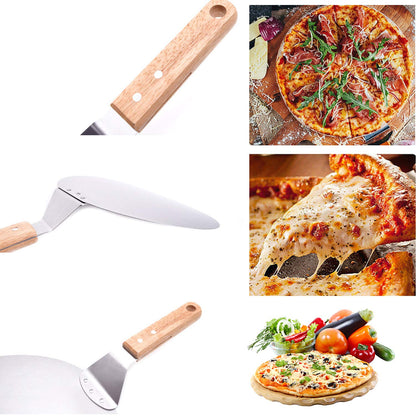 KSENDALO 10" Stainless Steel Pizza Peel with Wooden Handle - Pizza Lifter Spatula for Oven Baking, Homemade Pizza Dough, Cake & Pie | Non-Slip Serving Tray for Family Baking