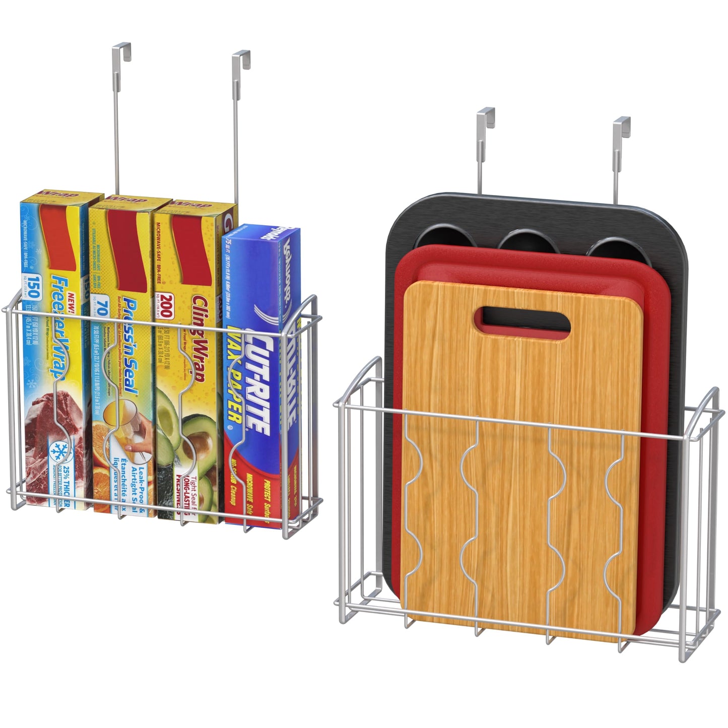 Simple Houseware Over the Cabinet Door Organizer Holder 2 Pack 13.5" Wx4.25 Dx18.5 H and 12.5" Wx3.6 Dx18.5 H Silver