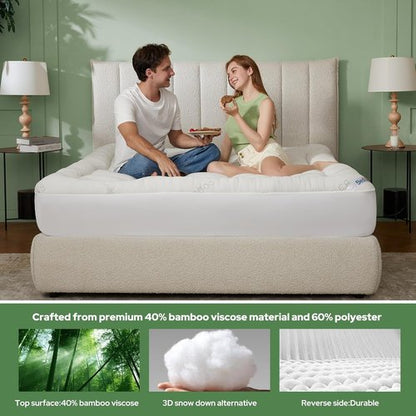 BEDLORE Full Size Mattress Topper - Thick Bamboo Viscose Pillow Top for 6-15 Inch Mattresses | Breathable Comfort & Back Pain Relief