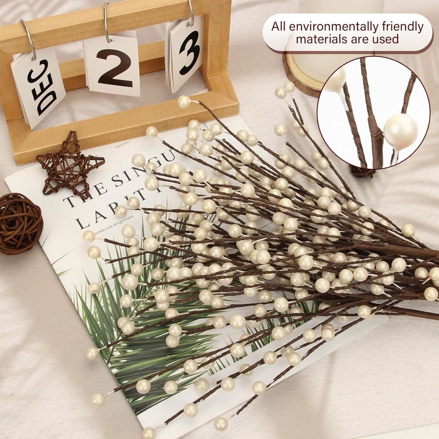 12Pcs NBGV Winter Decorations Artificial Berry Stems White Berry Picks for Christmas Holiday Flower Arrangements Home