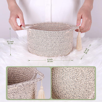SweetMemo Mini Woven Rope Organizer Baskets - Decorative Gift Basket for Baby Showers & Home Storage - Warm Brown