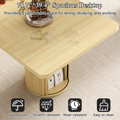Gyfimoie 79" Dining Table for 8 to 10 People,Farmhouse Kitchen Dining Room Table with 2 Fluted Wood Strip Base & Slide Door,Mid Century Modern Dinner Table Furniture for Living Room,Kitchen,Natural