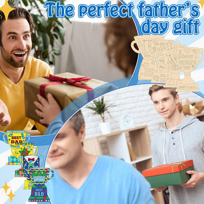 Eaasty 12 Set Father's Day Wooden Trophy Craft Kit 12 Unique Trophy Designs with Acrylic Rhinestone Stickers Paint and Brushes DIY Gifts for Fathers Grandpas Family Classroom Activity Crafts Supplies